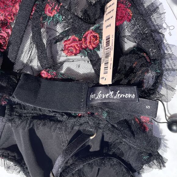 For Love And Lemons Bustier Bra Womens Small Black Mesh Embroidered Underwire - Picture 6 of 8